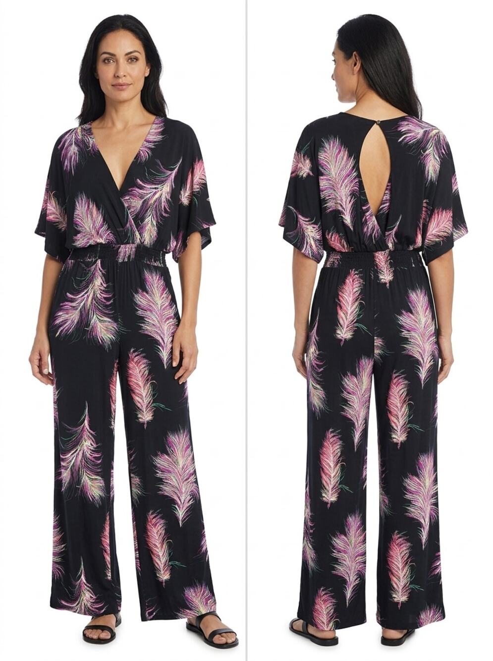 ViX Paula Hermanny Black Knit Graphic Print Stretch Jumpsuit Women Size M